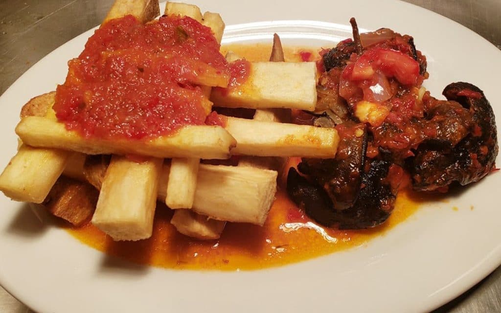Fried Yam & Snail Sauce